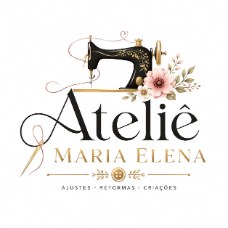 Logo do Ateliê Maria Elena: uma máquina de costura antiga com flores.